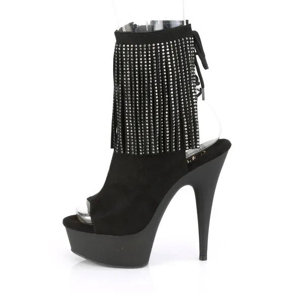 Platform Rhinestone Suede Fringe Ankle Boots