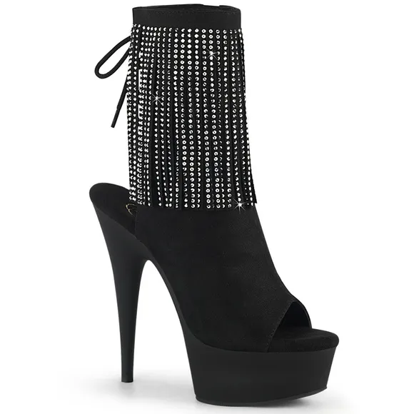 Platform Rhinestone Suede Fringe Ankle Boots