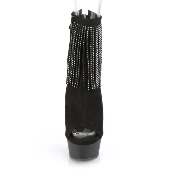 Platform Rhinestone Suede Fringe Ankle Boots