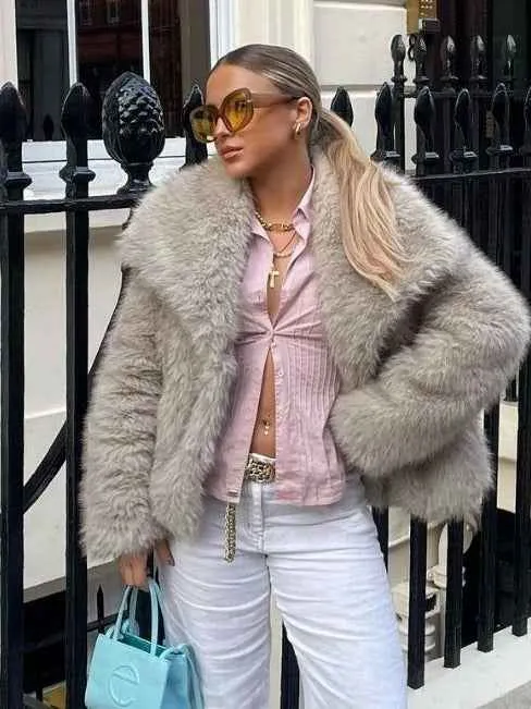 Plush Faux Fur Coat Women's Winter Lapel Jacket - Urbane Boujee™