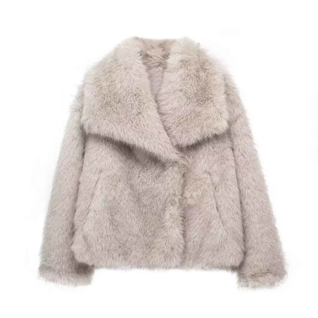 Plush Faux Fur Coat Women's Winter Lapel Jacket - Urbane Boujee™