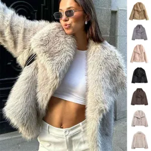 Plush Faux Fur Coat Women's Winter Lapel Jacket - Urbane Boujee™