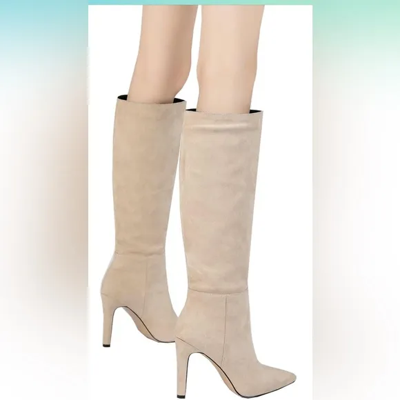 Pointed Toe Stitchcraft Slouchy Wide Calf Slip On Stiletto Knee High Boots