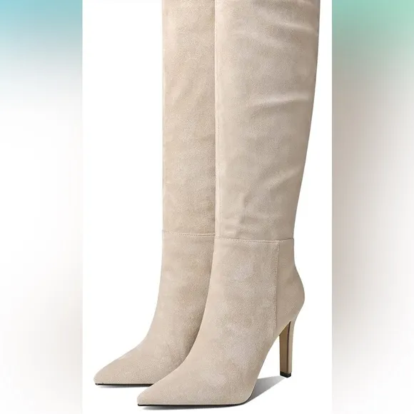 Pointed Toe Stitchcraft Slouchy Wide Calf Slip On Stiletto Knee High Boots