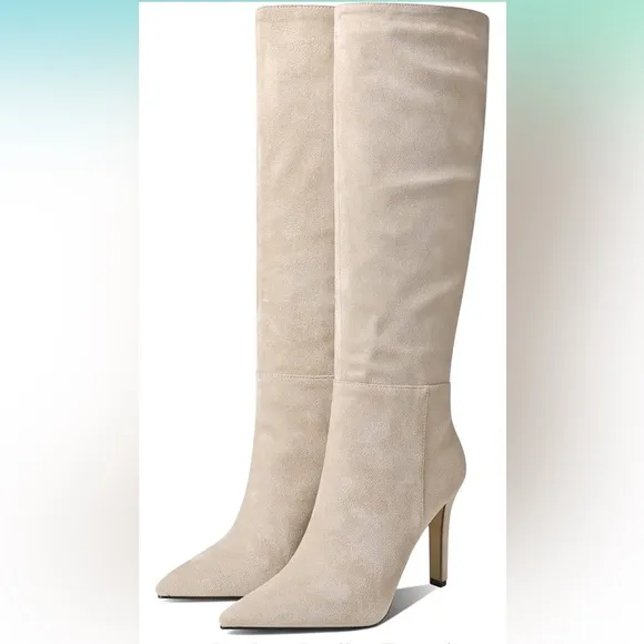 Pointed Toe Stitchcraft Slouchy Wide Calf Slip On Stiletto Knee High Boots