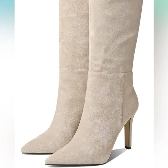 Pointed Toe Stitchcraft Slouchy Wide Calf Slip On Stiletto Knee High Boots
