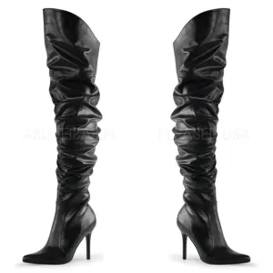 Pointed Toe Thigh High Heel Scrunch Boots