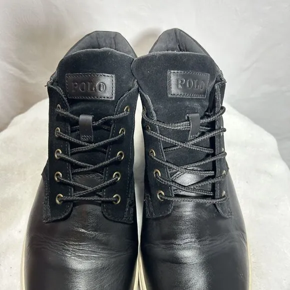 Polo Ralph Lauren Mens Black Leather Sneaker Boots Lace Up Sz 13 US, 12 UK, 46EU