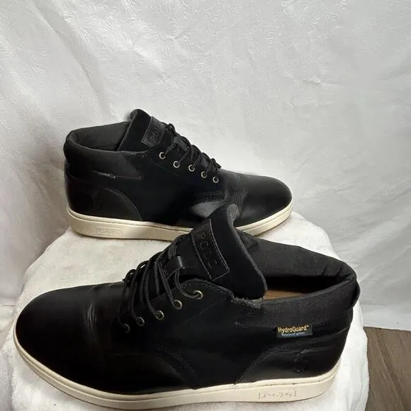 Polo Ralph Lauren Mens Black Leather Sneaker Boots Lace Up Sz 13 US, 12 UK, 46EU