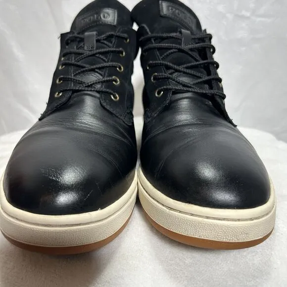Polo Ralph Lauren Mens Black Leather Sneaker Boots Lace Up Sz 13 US, 12 UK, 46EU