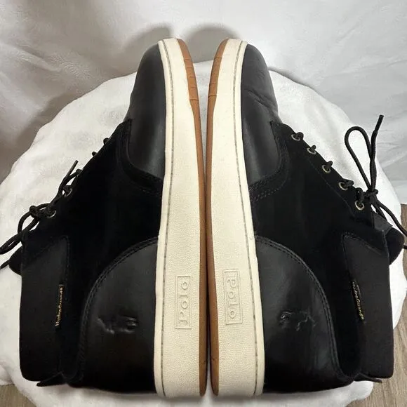 Polo Ralph Lauren Mens Black Leather Sneaker Boots Lace Up Sz 13 US, 12 UK, 46EU