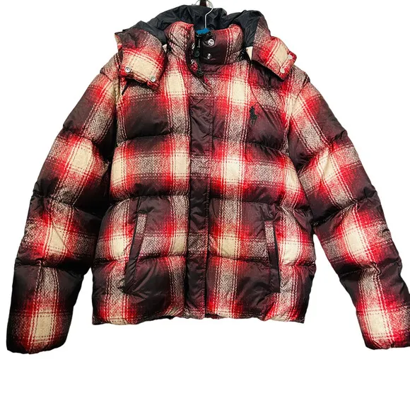 Polo Ralph Lauren Women's Carly Down Jacket Insulated Plaid Winter Coat Size XL