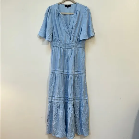 POMANDER PLACE Light Blue Tiered Maxi Dress Size Large