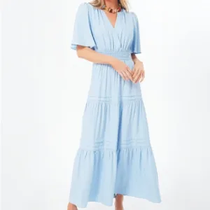POMANDER PLACE Light Blue Tiered Maxi Dress Size Large