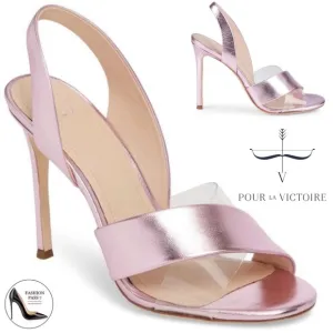Pour La Victoire Elly Pink Leather Slingback Stiletto Heel Pump Dress Sandal 7.5