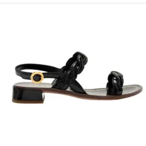Prada Patent Leather Braided Accents Slingback Sandals
