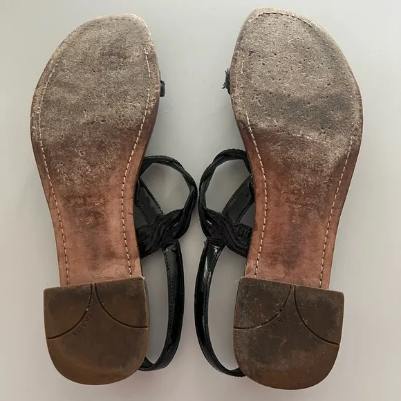 Prada Patent Leather Braided Accents Slingback Sandals