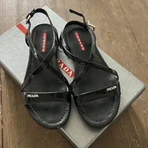 Prada sandals shinny straps rubber soles suze 36.5 great condition with box
