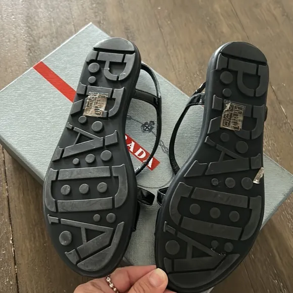Prada sandals shinny straps rubber soles suze 36.5 great condition with box