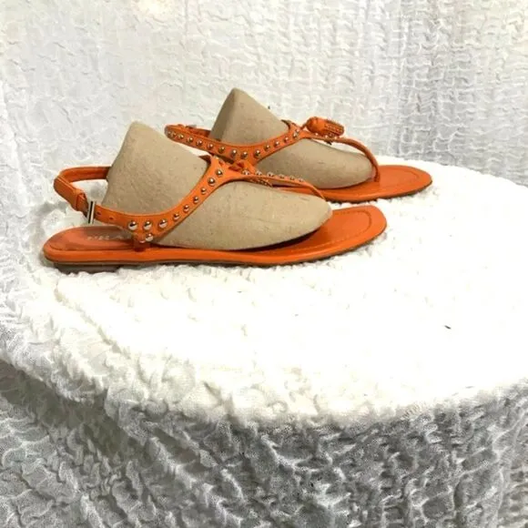 Prada Stud Tassel Orange Leather Sandals Size 38