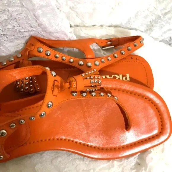Prada Stud Tassel Orange Leather Sandals Size 38