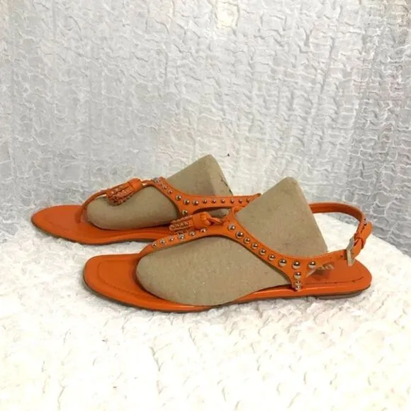 Prada Stud Tassel Orange Leather Sandals Size 38