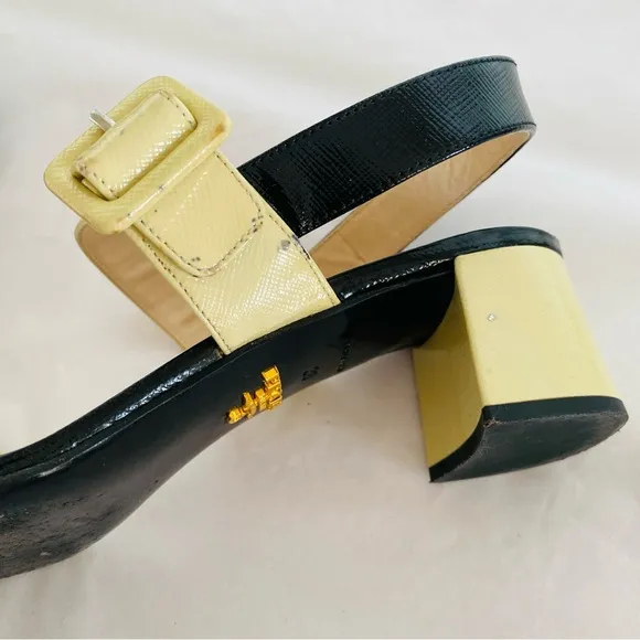 Prada Stunning Genuine Patent Leather Colorblock Pattern Slingback Sandals Sz 9