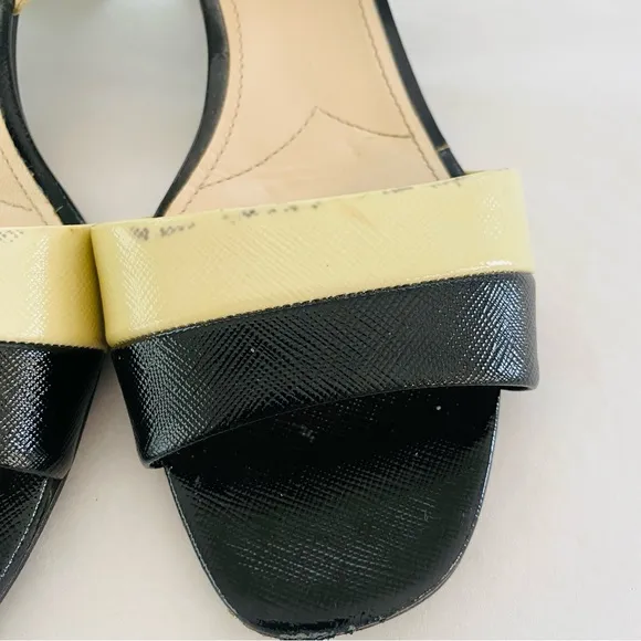 Prada Stunning Genuine Patent Leather Colorblock Pattern Slingback Sandals Sz 9