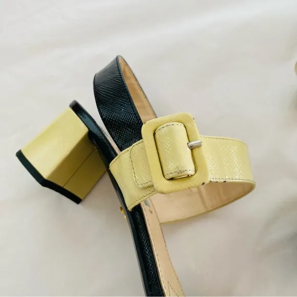 Prada Stunning Genuine Patent Leather Colorblock Pattern Slingback Sandals Sz 9