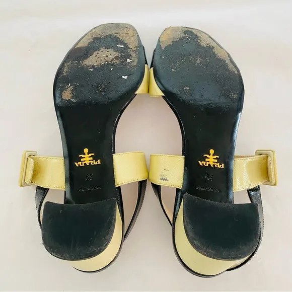 Prada Stunning Genuine Patent Leather Colorblock Pattern Slingback Sandals Sz 9