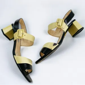 Prada Stunning Genuine Patent Leather Colorblock Pattern Slingback Sandals Sz 9