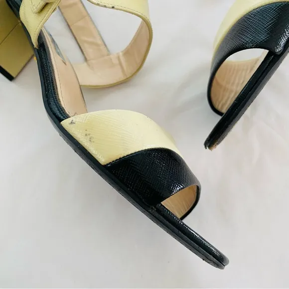 Prada Stunning Genuine Patent Leather Colorblock Pattern Slingback Sandals Sz 9