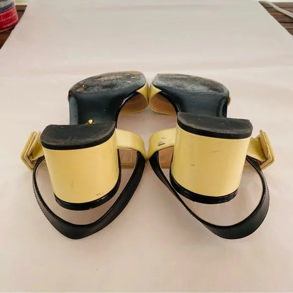 Prada Stunning Genuine Patent Leather Colorblock Pattern Slingback Sandals Sz 9