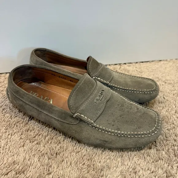 Prada Suede Leather Loafers Driving Moccasins Casual Shoes Size 8.5