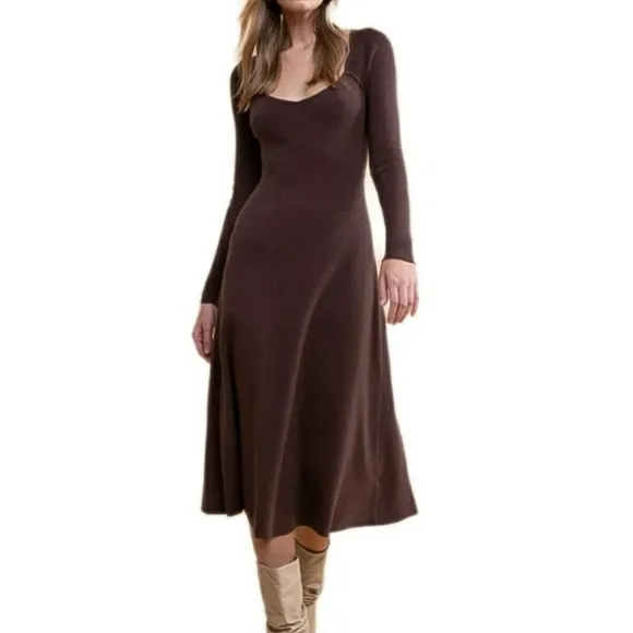 Rachel Parcell Midi Length Sweater Dress Brown