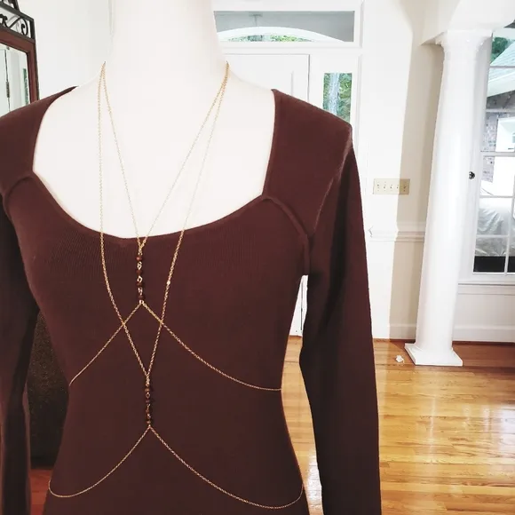 Rachel Parcell Midi Length Sweater Dress Brown
