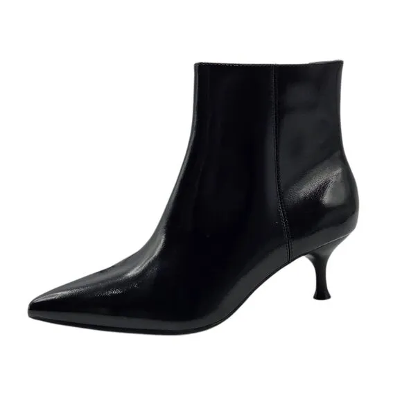 Rachel Zoe Glossy Faux Leather Kitten Heel Booties Black Memory Foam Size 9.5M