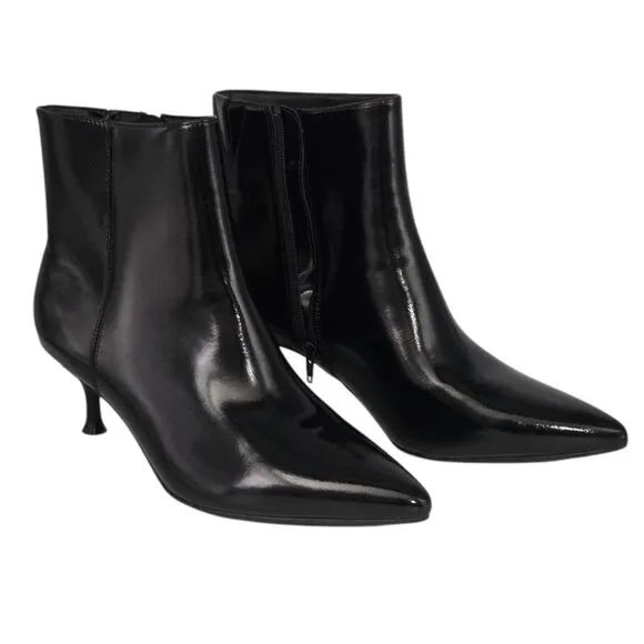 Rachel Zoe Glossy Faux Leather Kitten Heel Booties Black Memory Foam Size 9.5M