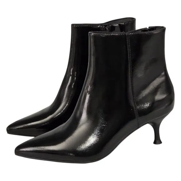 Rachel Zoe Glossy Faux Leather Kitten Heel Booties Black Memory Foam Size 9.5M