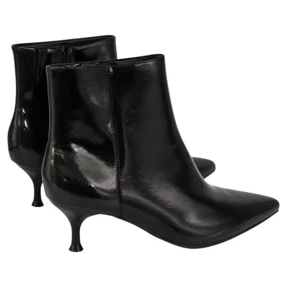 Rachel Zoe Glossy Faux Leather Kitten Heel Booties Black Memory Foam Size 9.5M