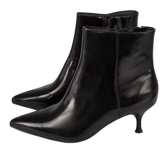 Rachel Zoe Glossy Faux Leather Kitten Heel Booties Black Memory Foam Size 9.5M