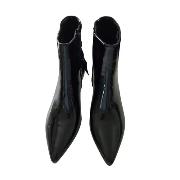 Rachel Zoe Glossy Faux Leather Kitten Heel Booties Black Memory Foam Size 9.5M