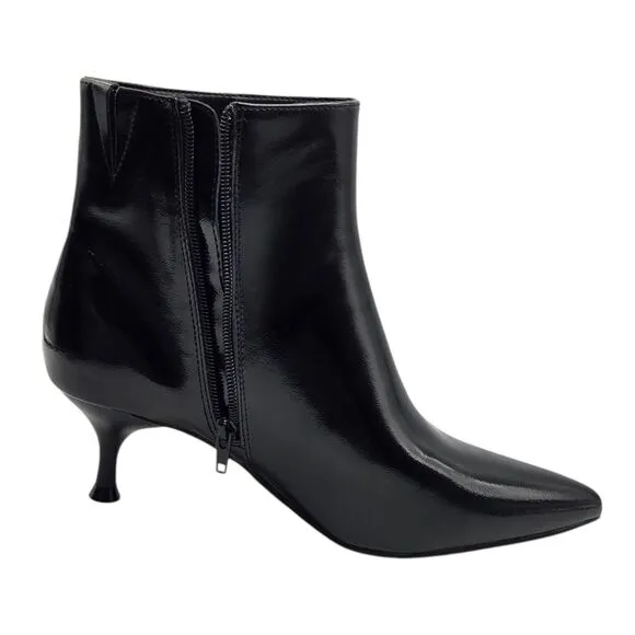 Rachel Zoe Glossy Faux Leather Kitten Heel Booties Black Memory Foam Size 9.5M
