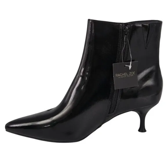 Rachel Zoe Glossy Faux Leather Kitten Heel Booties Black Memory Foam Size 9.5M