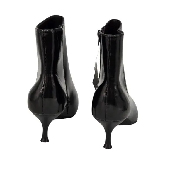 Rachel Zoe Glossy Faux Leather Kitten Heel Booties Black Memory Foam Size 9.5M