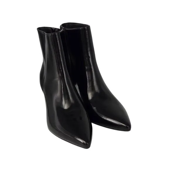 Rachel Zoe Glossy Faux Leather Kitten Heel Booties Black Memory Foam Size 9.5M