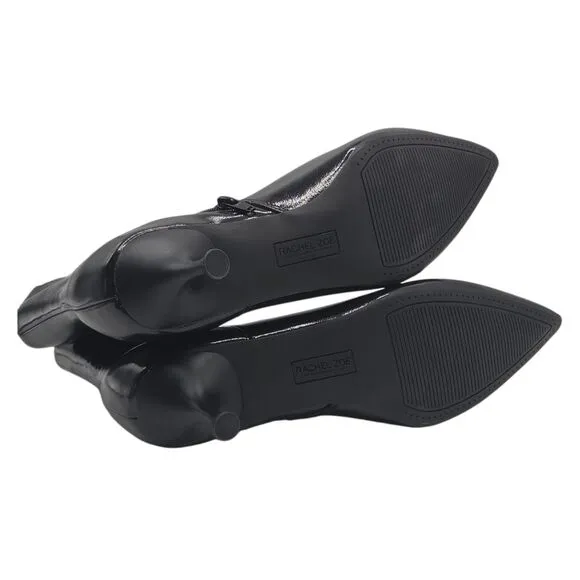 Rachel Zoe Glossy Faux Leather Kitten Heel Booties Black Memory Foam Size 9.5M