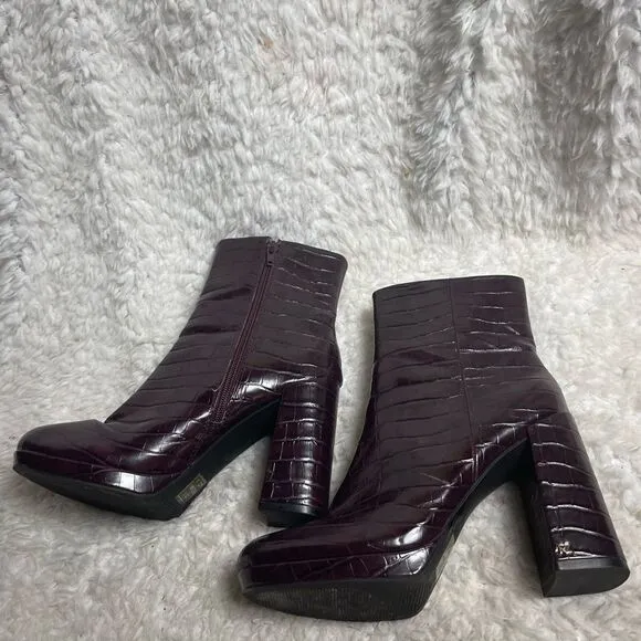 Rachel Zoe  Maya Deep Mahogany Croc-Embossed Faux leather Platform Boots lSZ8.5