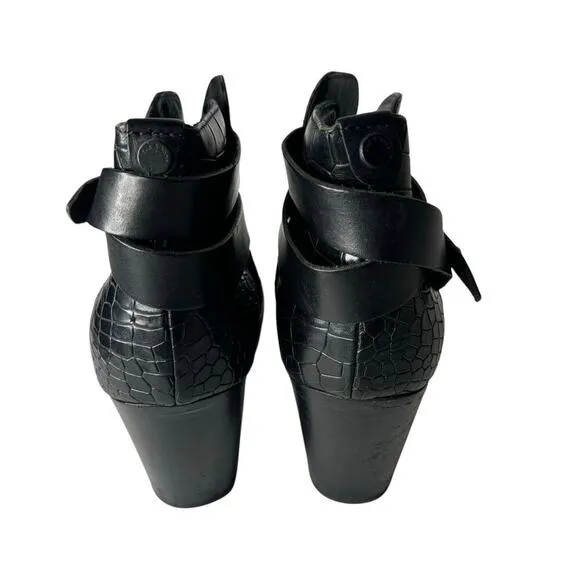 Rag &amp; Bone Harrow Crocodile-Embossed Leather Booties Black Size 10