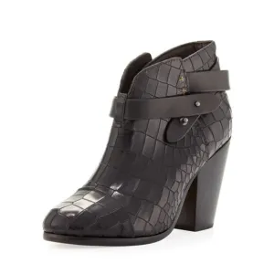 Rag &amp; Bone Harrow Crocodile-Embossed Leather Booties Black Size 10